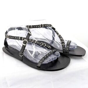 Zara Studded Gladiator Sandals Black Strappy Ankle Flat Minimalist 38